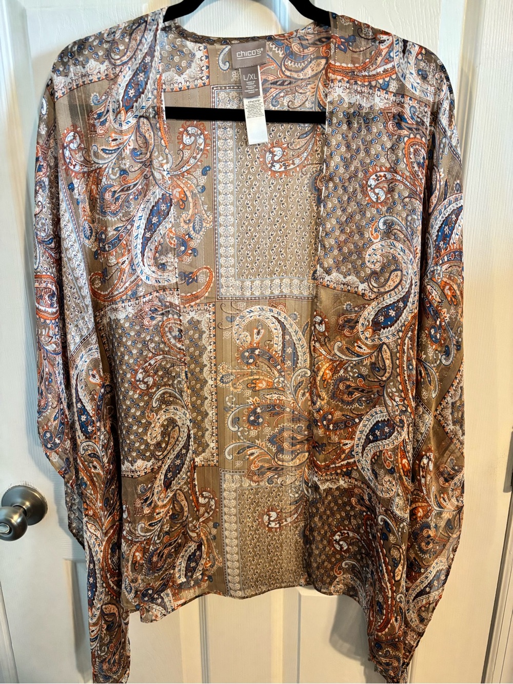 😍Chico's Kimono Brown Paisley Open-Front Women's Top - L/XL